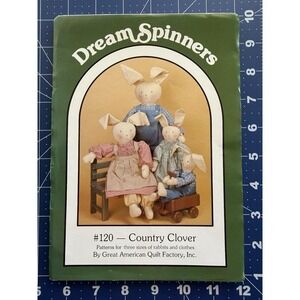 STUFFED BUNNY RABBIT DOLLS (3 SZS) Sew Pattern "Country Clover" DREAM SPINNERS